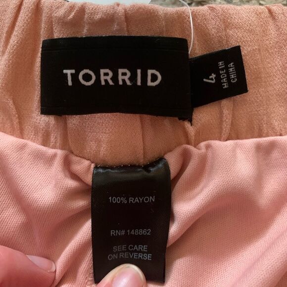 Torrid | pink crepe lace front shorts - Picture 3 of 5